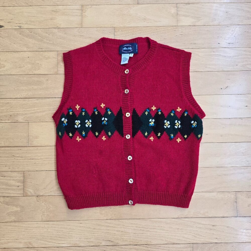 vintage 90's red boho wool whimsy sweater vest | WMS M